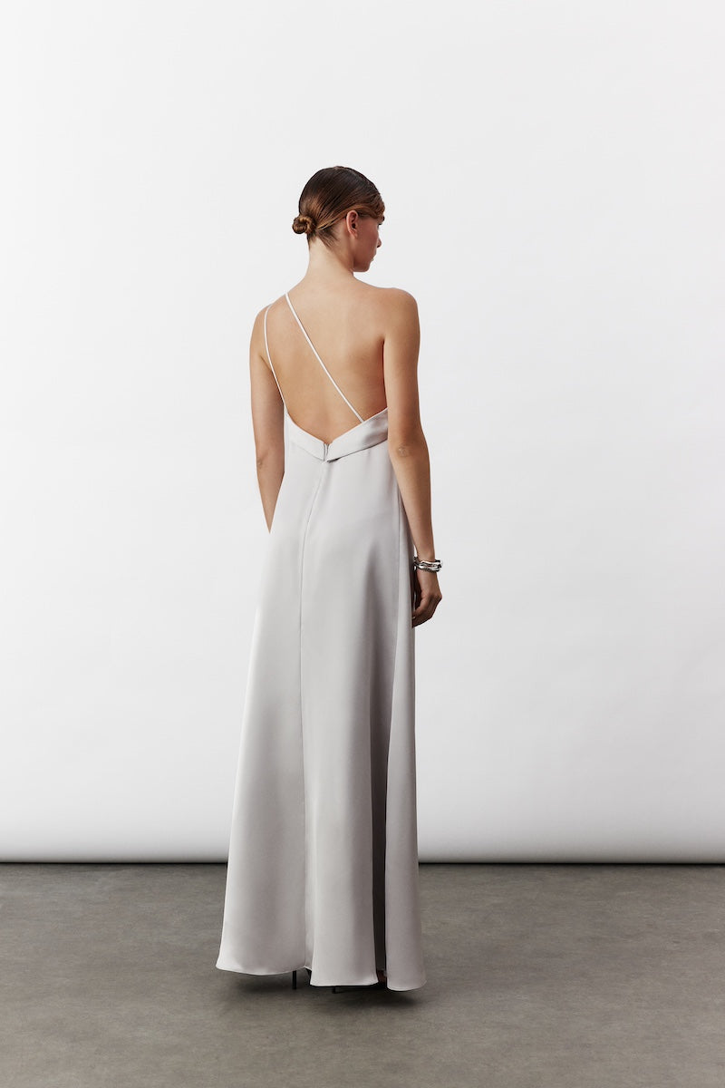 satin silver maxi dress Shiny Maxi Dress - Backless Maxi Dress - Silver and Black Dress
