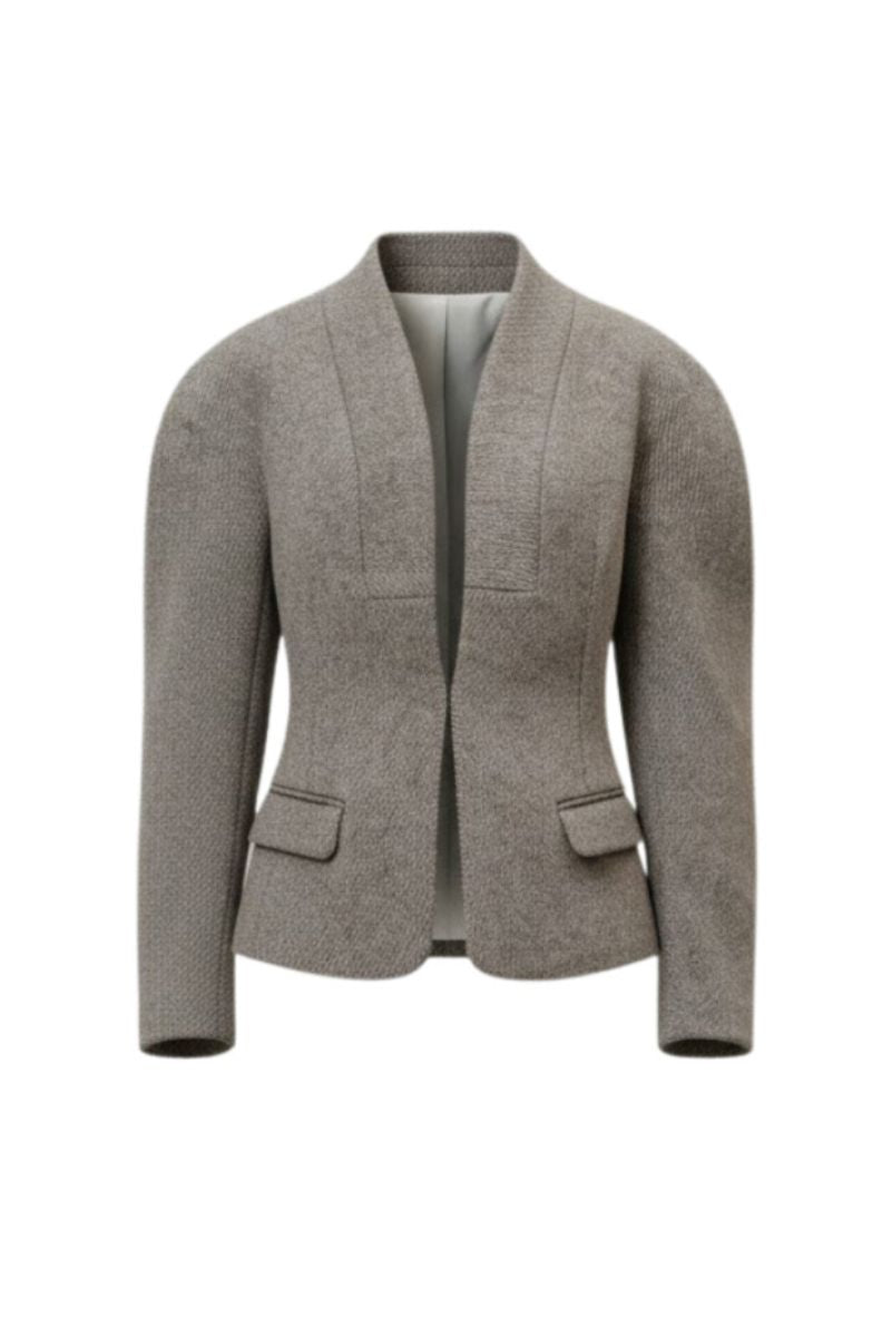 Lecia boxy collarless jacket featuring a modern, minimalist design with clean lines and a tailored fit.