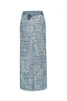 Lalo Sirena Maxi Skirt in blue, flowing fabric, high waist design, and full-length style perfect for casual or dressy wear.