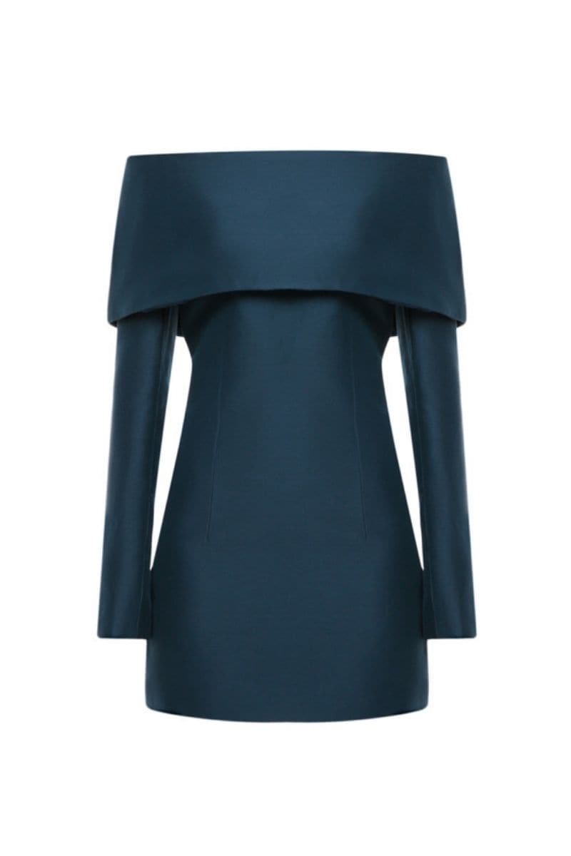 LARGE FOLD-DOWN GREEN COLLAR MINI DRESS - CULT MIA