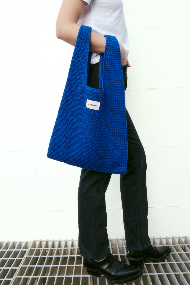 Blue Mercado Portobello bag by La Granni, a stylish shoulder bag with a textured surface and sturdy strap, perfect for casual carry.