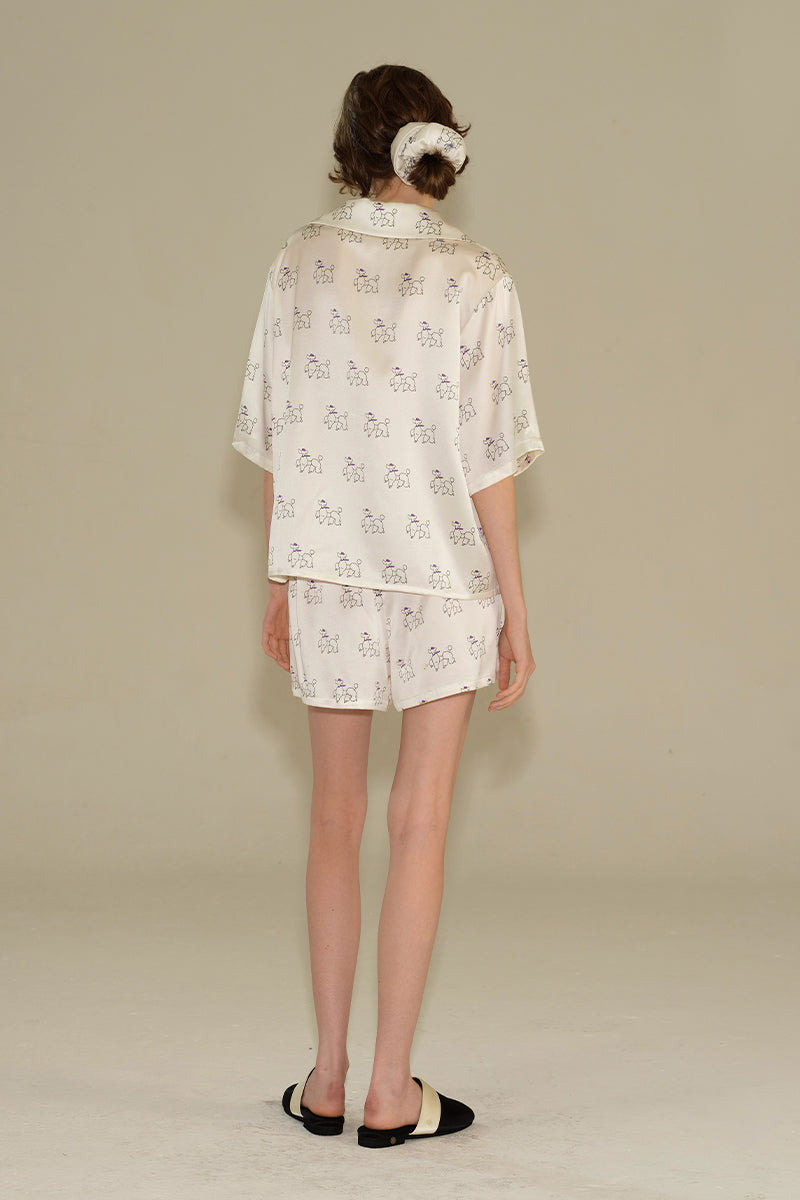 DIAMOND POODLES WHITE SILK PAJAMAS SHORT SET - CULT MIA