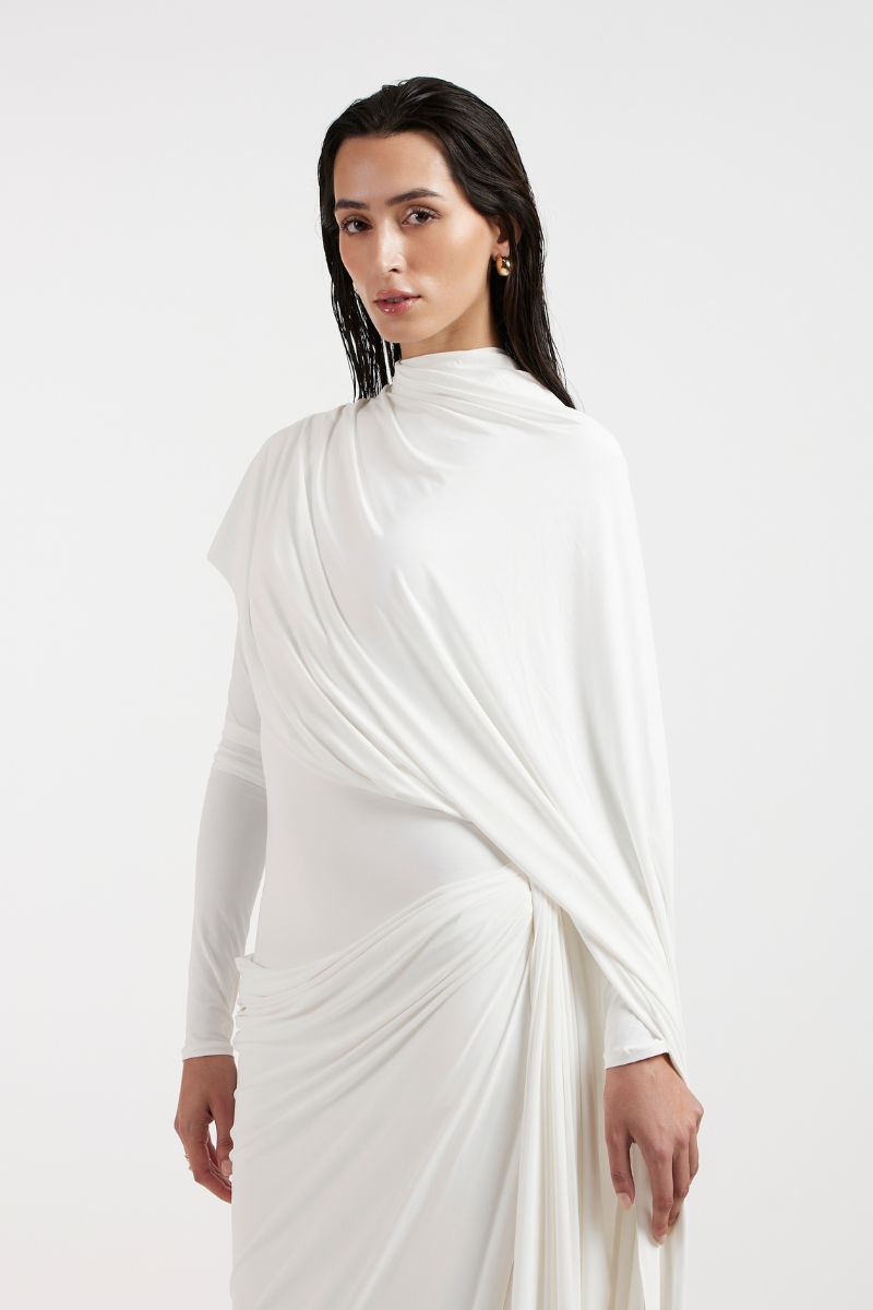 Deme By Gabriella NADIA White DRAPED GOWN