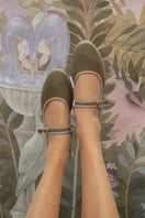 Flabelus Ishmael green medium flats, stylish slip-on shoes with a smooth finish and comfortable design.