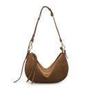 Brown suede Denise mini shoulder bag by Vikele Studio with a sleek, compact design and adjustable strap.