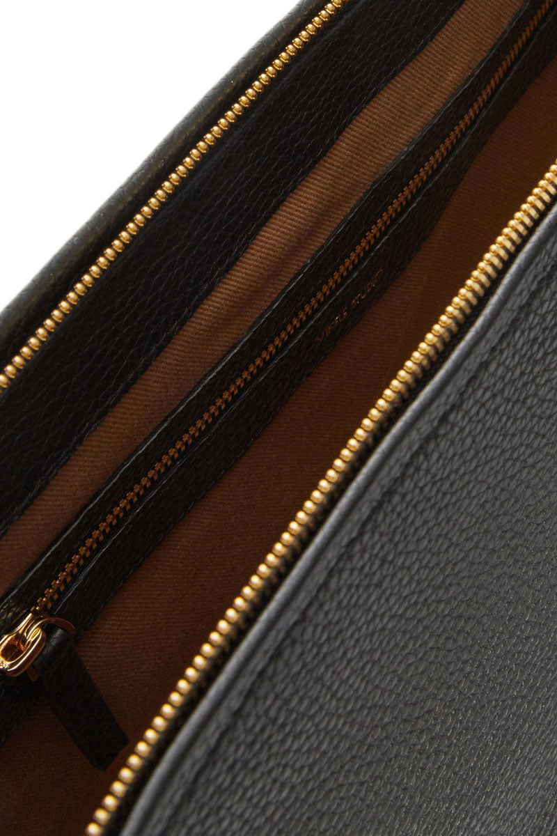Black Denise shoulder bag by Vikele Studio featuring a sleek design with top handles and a spacious interior.