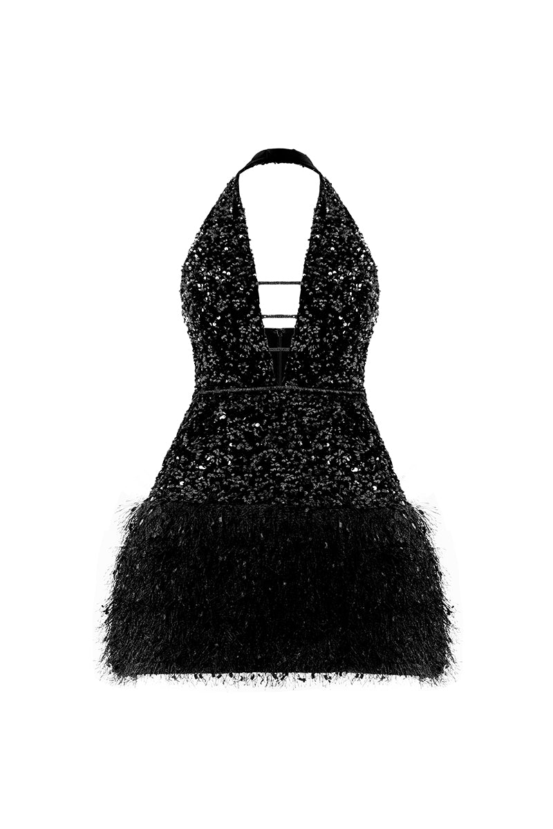 AMINA SPARKLING DRESS IN BLACK - CULT MIA
