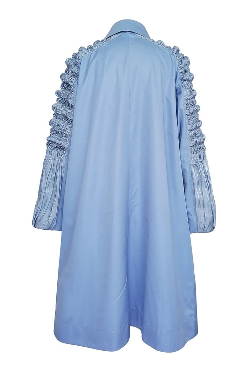 ANA BLUE SHIBORI PANEL SLEEVE PLEATED COAT - CULT MIA