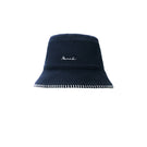 Manito Shell women's silk wool bucket hat in navy, showcasing a stylish wide-brim hat made of soft silk wool fabric.