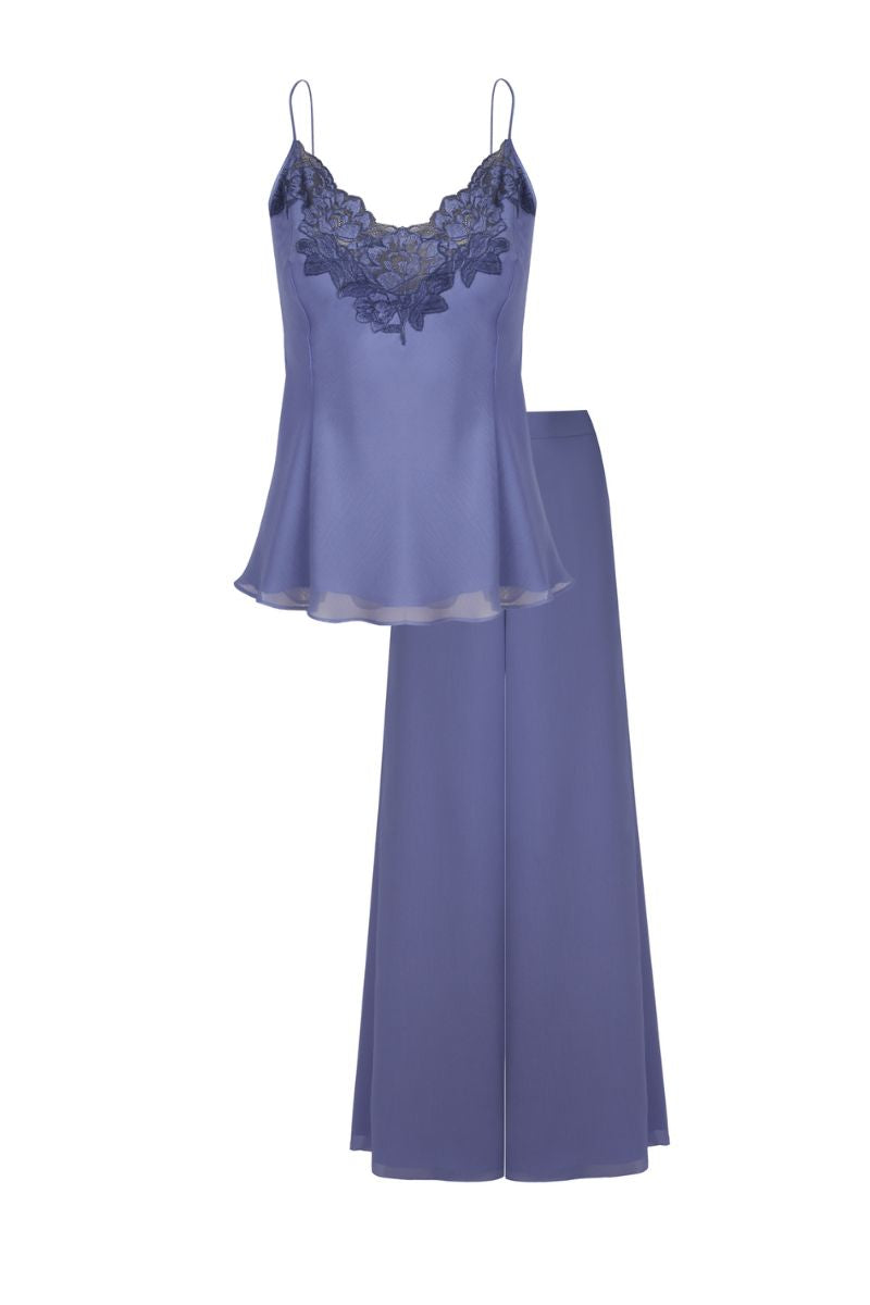 Bocan Couture Willow Silky Cami and High-Waisted Lilac Paj Set, soft satin pajamas with cami top and matching high-waisted bottoms