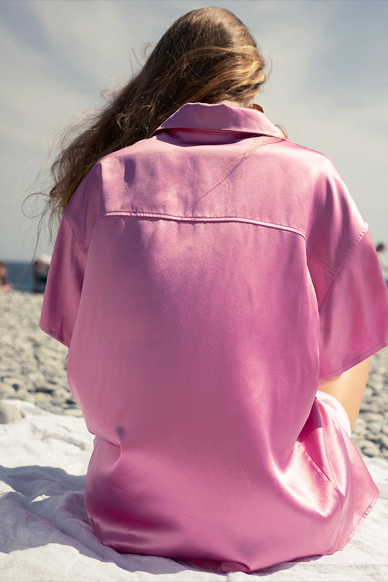 MEMORIES OF NICE SILK SHORT SET IN PINK - CULT MIA