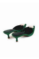 Christin Wu Nala Forest Green kitten heels with pointed toes and slim heels, stylish footwear for women.