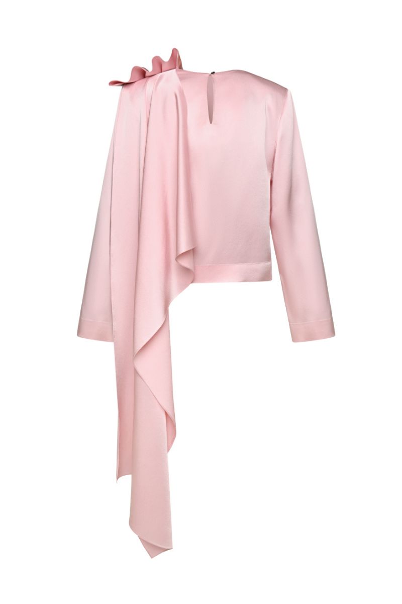PINK LONG SLEEVE DRAPED BLOUSE - CULT MIA
