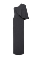 TONYY ASH DRAPE SET gowns displayed on mannequins, showcasing elegant, flowy fabric and draped design for stylish evening wear.