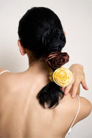 Six Tuscan Rose silk scrunchies from Not Just Pajama, soft and luxurious hair accessories with a smooth, elegant finish.