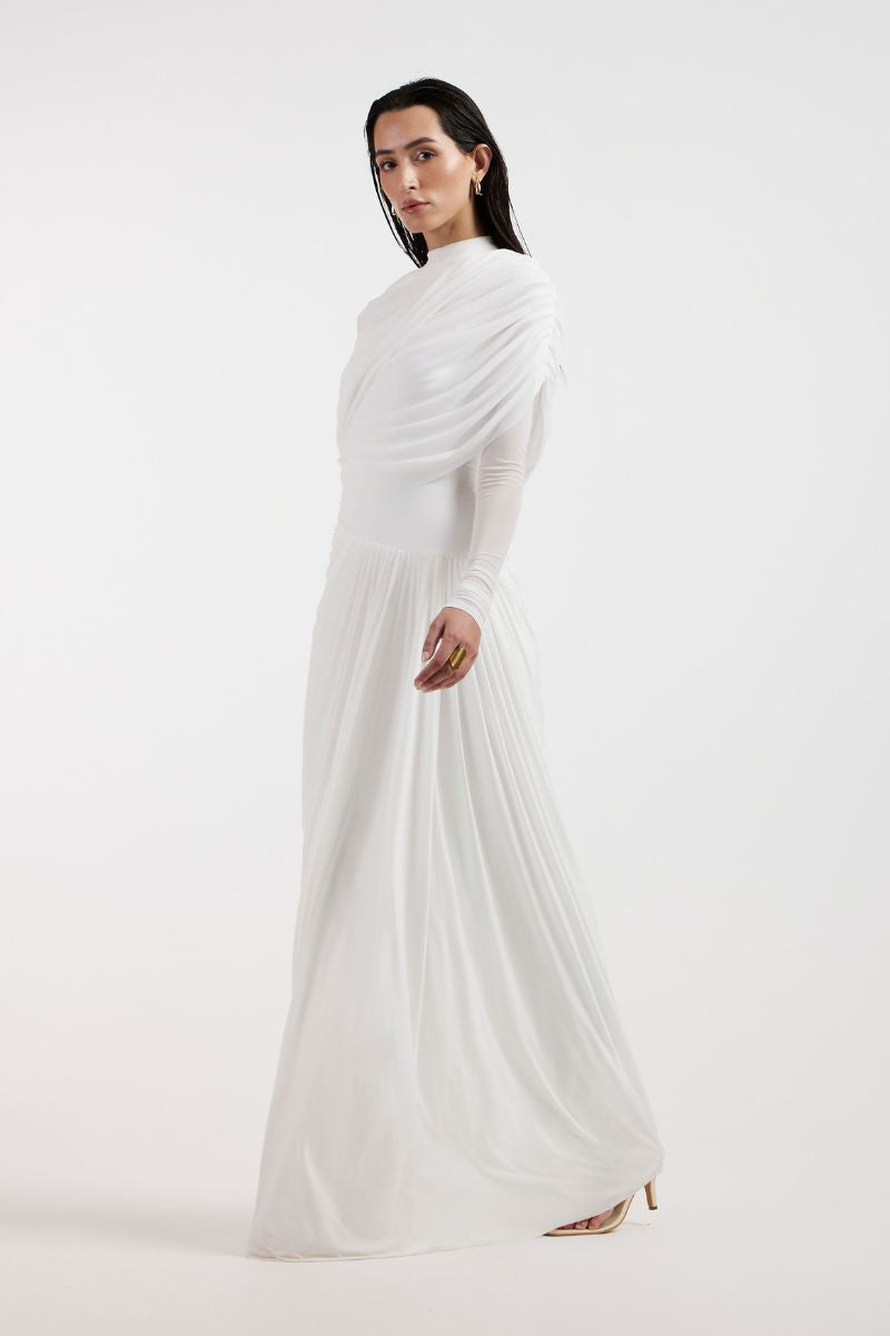 VALERIA WHITE DRAPED GOWN - CULT MIA