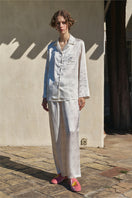 KIKI Pearl Cat 22 Momme Silk Long Pajama Set in elegant silk loungewear with a relaxed fit and classic design.