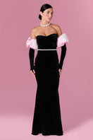 Elegant Nur Karaata Royal Allure gown featuring intricate embroidery and flowing fabric, perfect for formal occasions.
