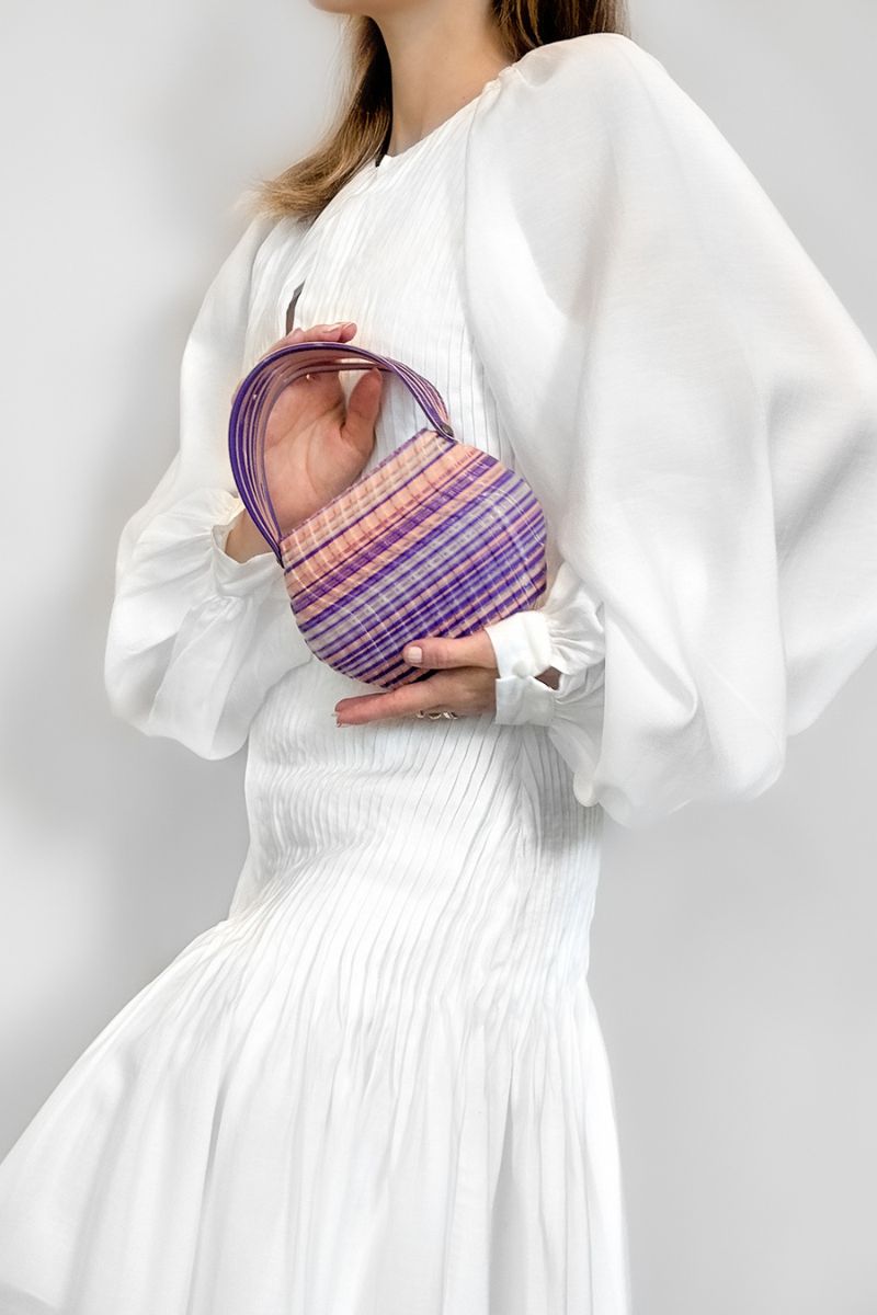Touchless CULT MIA X touchless purple and pink gem blend top handle handbag with elegant design and colorful gemstone accents.