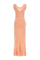 Andreeva vanilla peach knit midi dress with feather accents, stylish and elegant for summer or special occasions.