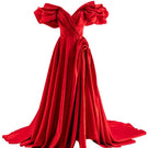 Red Monetre volume sculpted gown with fitted bodice and flowing skirt, elegant evening dress for formal occasions.
