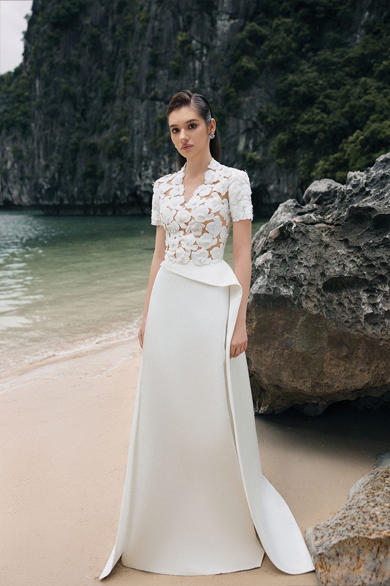 SATIN TAFFETA DRESS IN WHITE - CULT MIA