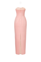 Pink silky gown by HACCHIC COUTURE featuring a flowing, elegant design with smooth fabric and delicate details.