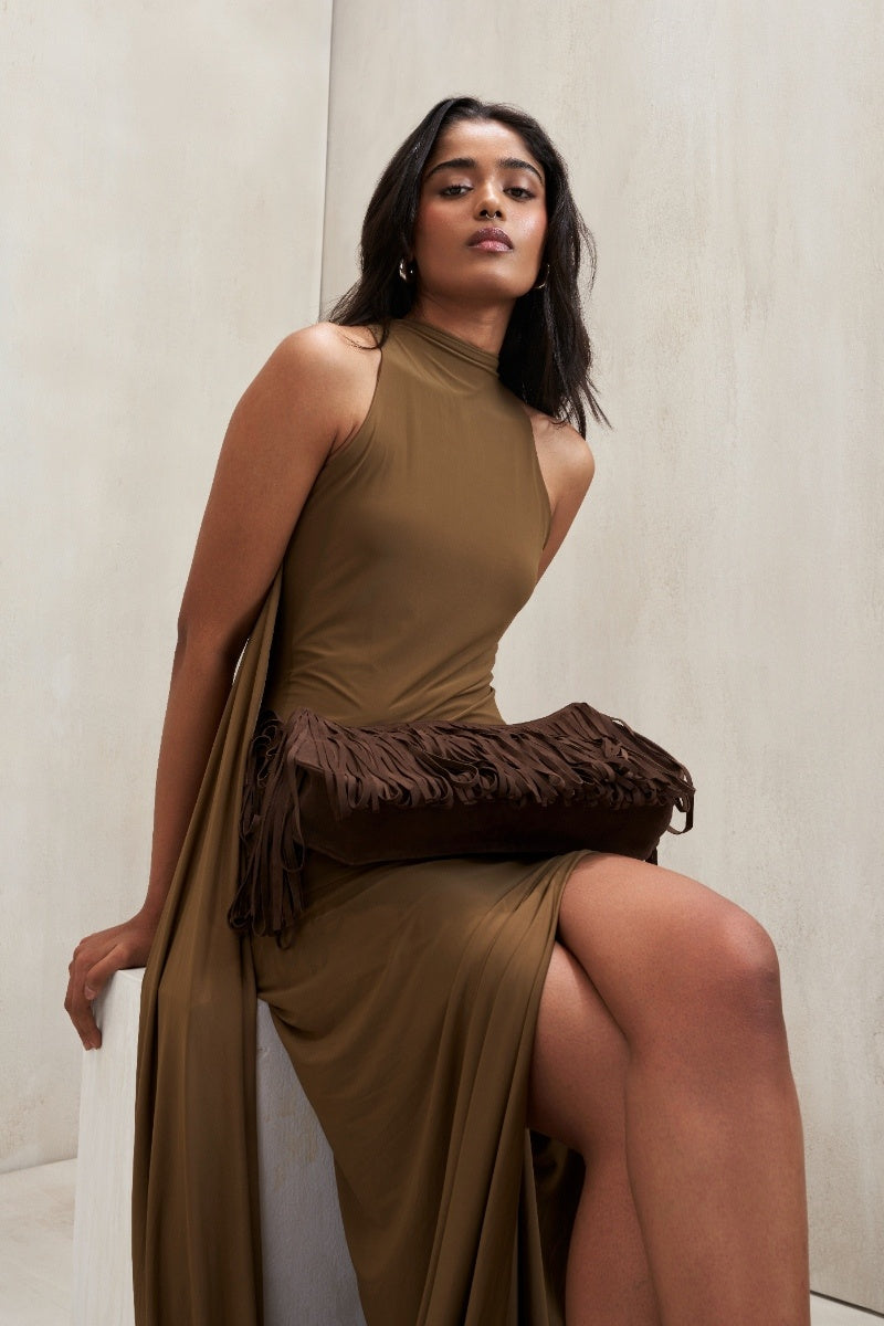BRIDGET DRESS IN SAND GREEN