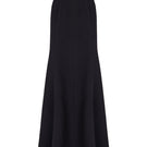 Black paneled construction mermaid maxi skirt by GVLUX, featuring a fitted silhouette and layered panel design.