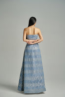 Blue strapless stone gown by Happy Clothing with matching scarf, featuring a stylish and elegant design for special occasions.