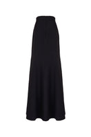 Black paneled construction mermaid maxi skirt by GVLUX, featuring fitted waist and layered, flowing design perfect for elegant style.