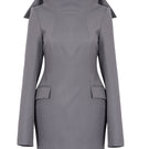 Gray Kris Marán blazer dress with back fastening, stylish jacket featuring tailored fit and elegant design.