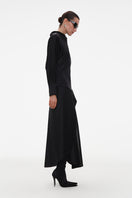 Elegant black silk midi dress with matching silk belt from ELENAREVA, featuring a smooth, flowing fabric and stylish design.