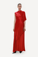 Red ELENAREVA maxi dress with ruffles, flowing fabric, and sleeveless design, perfect for summer or casual occasions.