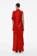 ELENAREVA red maxi dress with ruffles, flowing fabric, and sleeveless design, perfect for summer or casual occasions.