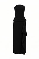 Black corset wool midi dress by ELENAREVA featuring a fitted silhouette and stylish design, perfect for elegant occasions.