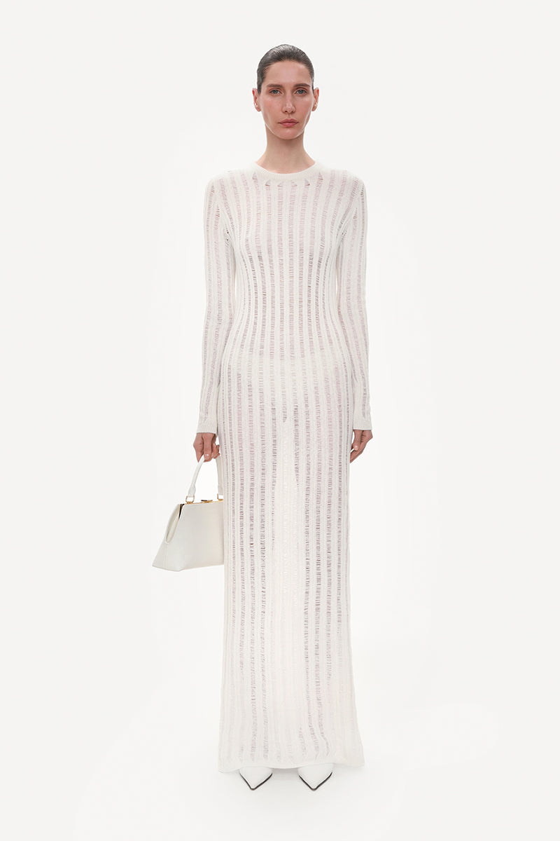 Ivory cashmere knit maxi dress by ELENAREVA featuring a soft, cozy fabric and elegant long length perfect for stylish comfort.