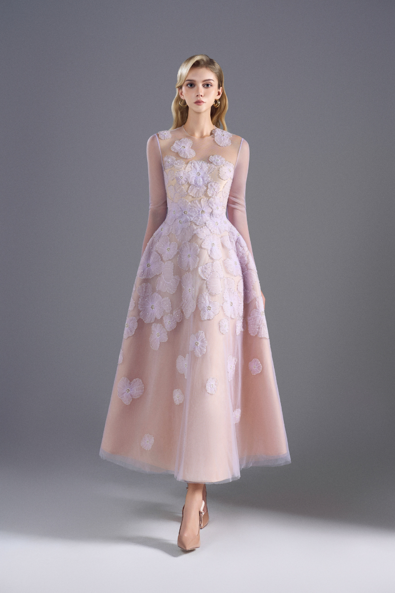 LIGHT PURPLE A-LINE TULLE MIDI DRESS