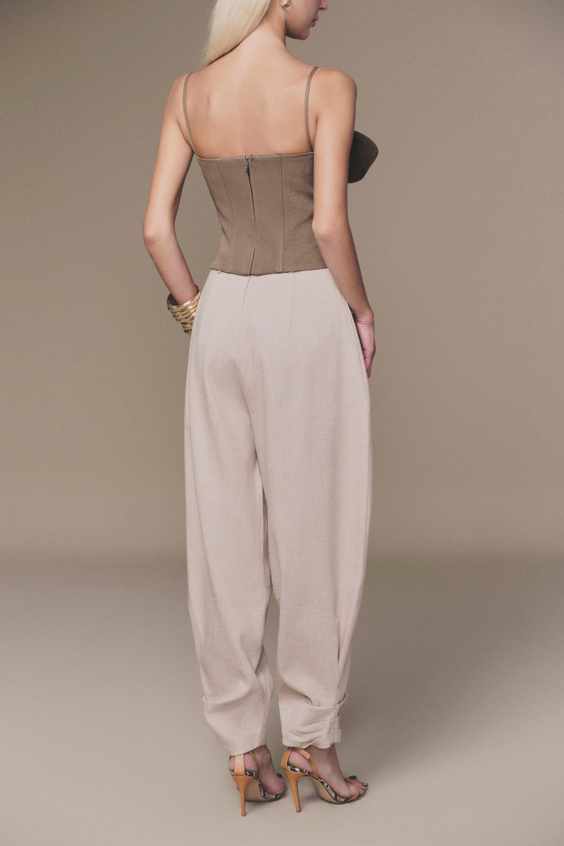 Brown Petal Bustier Top by Keira Tong, featuring a floral petal design and fitted style, shown front view.