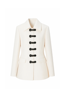 White Plan Fungle Jacket displayed on a hanger, featuring a stylish, lightweight design with a modern fit and neutral color.