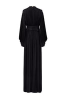 Black Sahara gown by Lediel, elegant long dress with flowing fabric and stylish design, perfect for formal occasions.