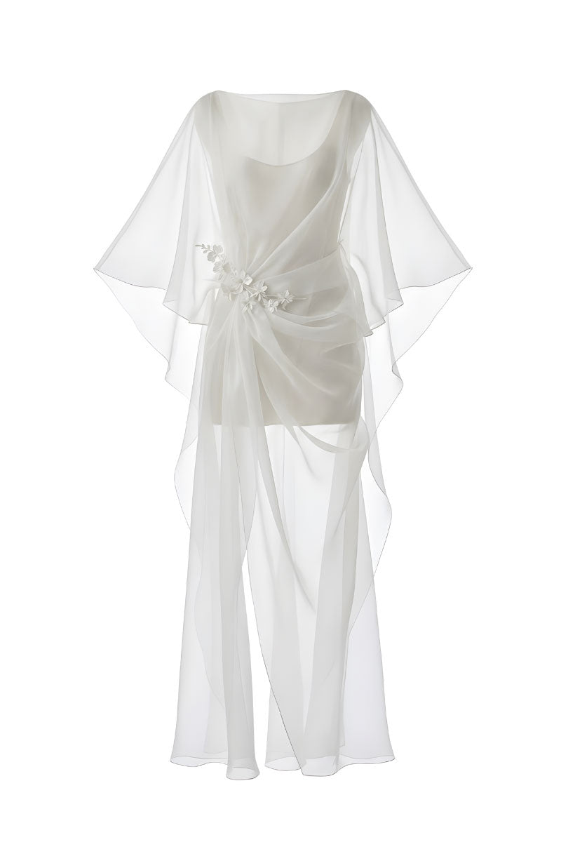 White Plan Aurelia draped maxi dress featuring flowing fabric and elegant design, perfect for stylish summer occasions.