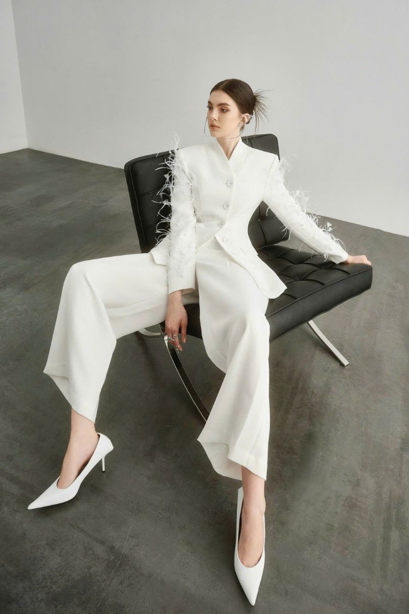 White Jane Pants by Arti Apparel, featuring a stylish, tailored fit with clean design and comfortable fabric.