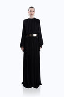 Black Sahara gown by LEDIEL featuring elegant fabric and a flowing silhouette, perfect for formal occasions.