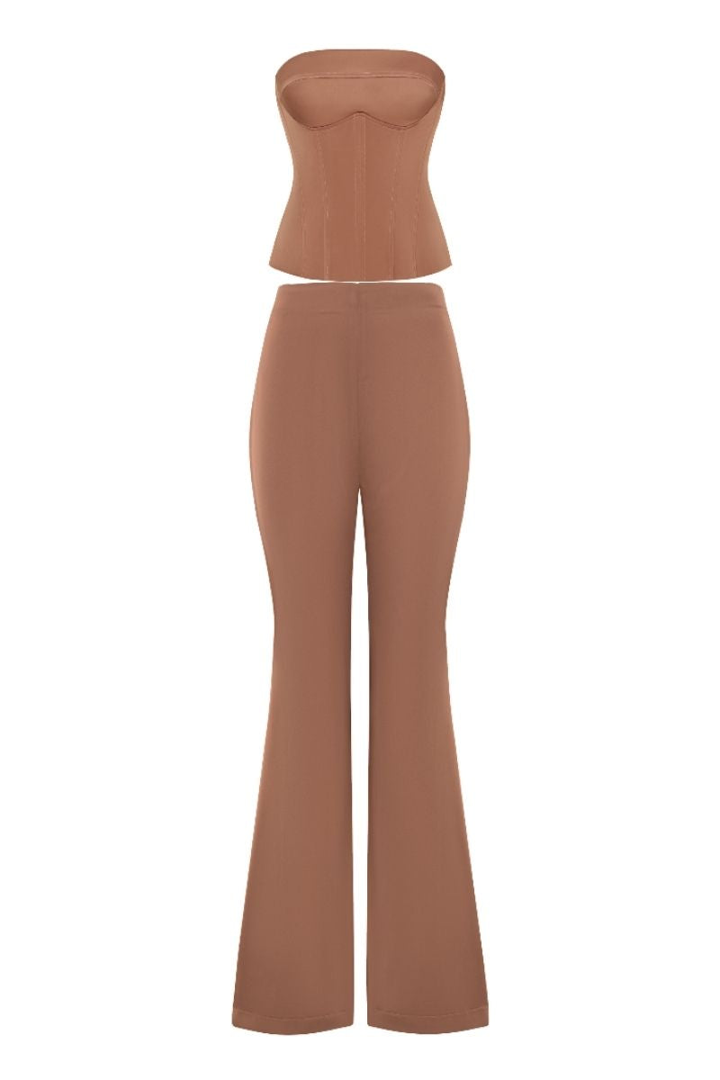CORAL ORANGE SILKY TOP AND PANTS SET - CULT MIA