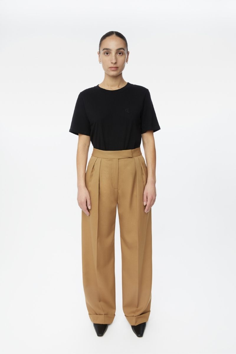 WOOL BLEND PLEATED WIDE LEG PANTS - CULT MIA