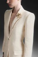 Maison Des Copains ivory cream V-neck trench coat with classic design and tailored fit, shown on a model.