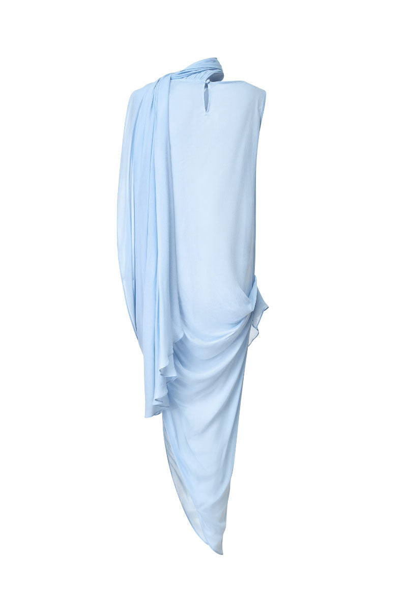 Sky blue flowy dream midi dress by LECIA, featuring a lightweight, elegant fabric with a relaxed fit and feminine silhouette.