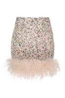 Lalo feather-trimmed mini skirt with bows in multi-color, featuring a playful, feminine design and lightweight fabric.