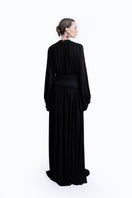 Black Sahara dress by LEDIEL, elegant gown with flowing fabric and stylish design, displayed on a mannequin.